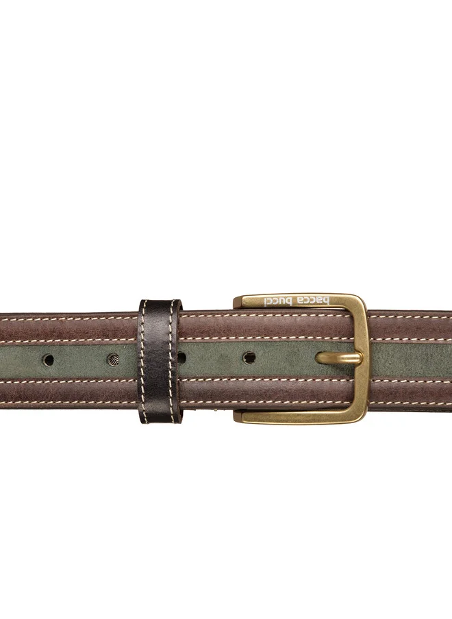 Bacca Bucci  Men's brown Belt With Green Stripe Solid Leather Belt for Men | Best Price UAE