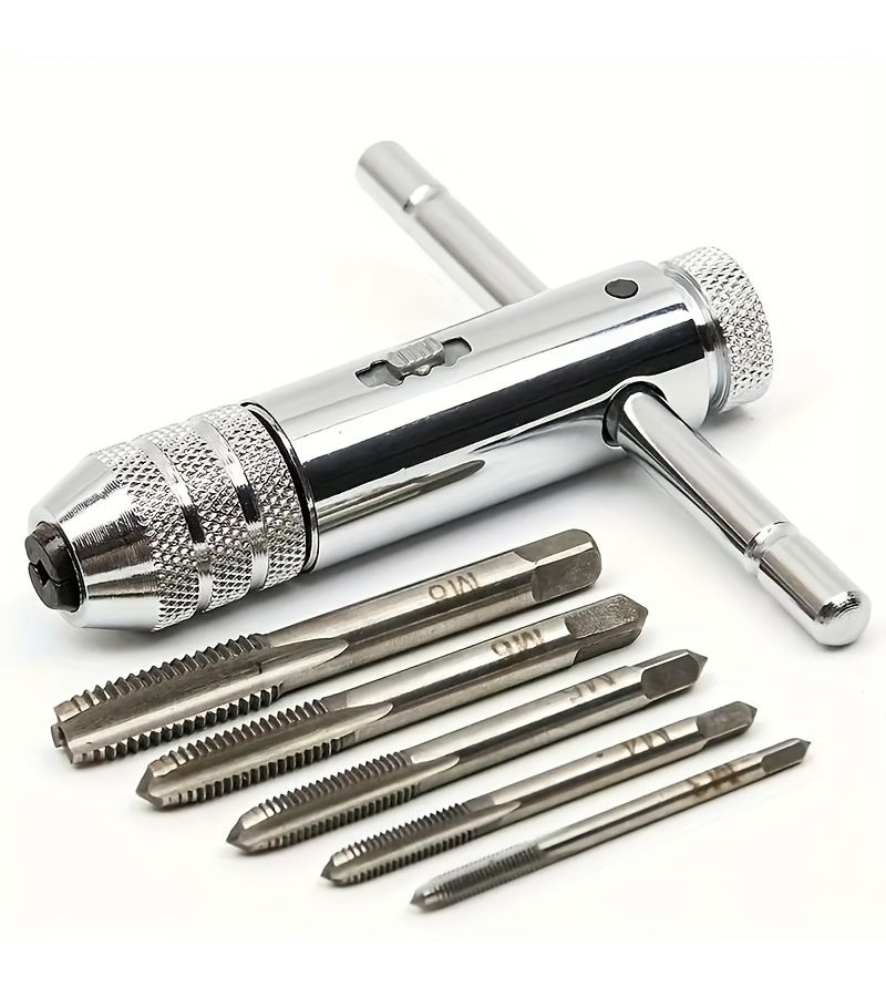 6pcs Adjustable Silver Handle Ratchet Tap Holder Wrench Set With M3 M8 3mm 8mm Screw Thread Metric Plug Tap - Image 1