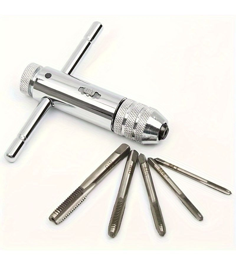 6pcs Adjustable Silver Handle Ratchet Tap Holder Wrench Set With M3 M8 3mm 8mm Screw Thread Metric Plug Tap - Image 3