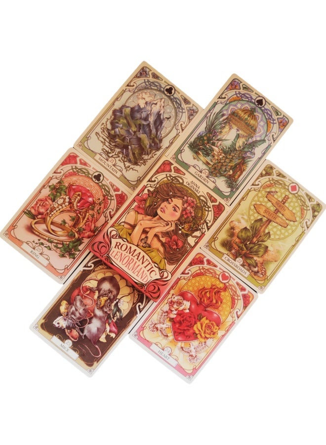 NIBEMINENT Romantic Lenorman Tarot Card Set of 37 Cards 10.2 cm x 7.2 cm. English version. Visual art style. Floral pattern. Suitable for game board games at parties. - Image 2