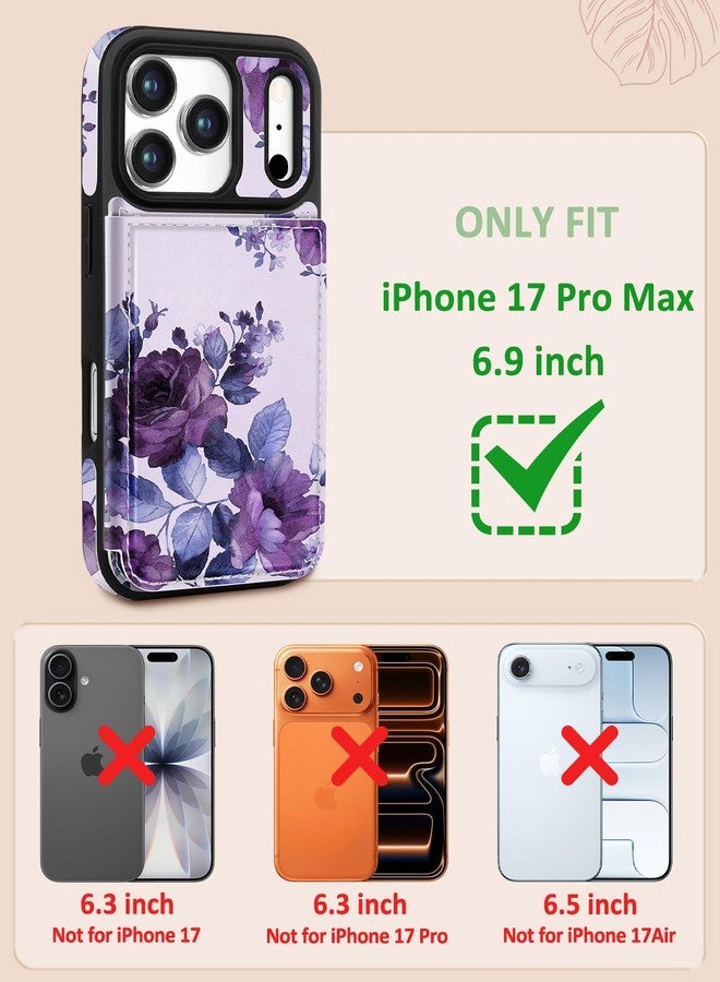Shorogyt Compatible with iPhone 17 Pro Max Wallet Case with Card Holder - Cute Purple Flower Design Kickstand for Magnetic Clasp Back Flip Folio Leather Phone Covers for Women Men Girls - Image 2