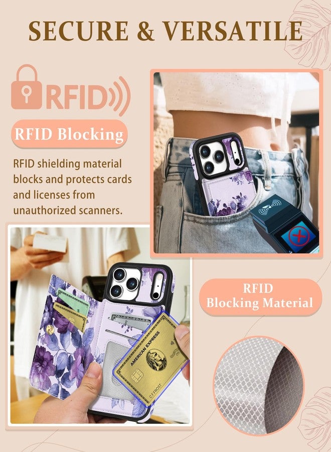 Shorogyt Compatible with iPhone 17 Pro Max Wallet Case with Card Holder - Cute Purple Flower Design Kickstand for Magnetic Clasp Back Flip Folio Leather Phone Covers for Women Men Girls - Image 5