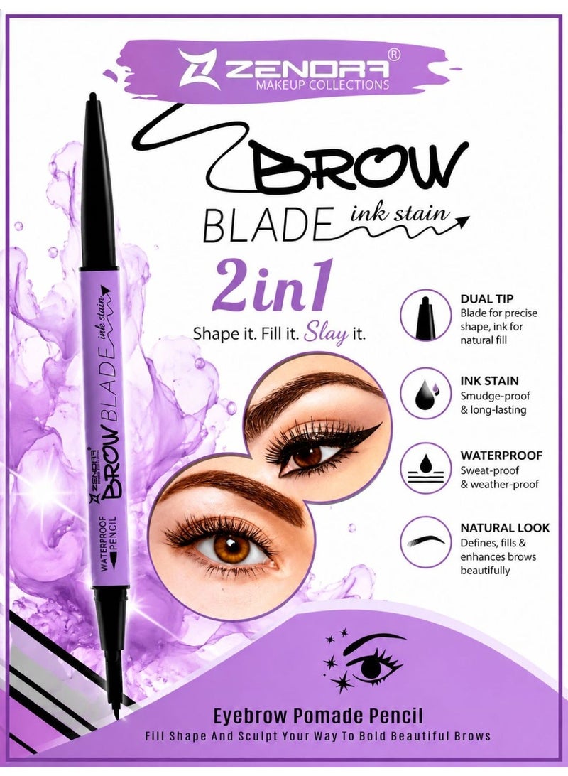 ZENORA WATERPROOF PENCIL & INK STAIN BROW TWINS 2IN1 DARK BROWN 002 Pack of 1 - Image 1