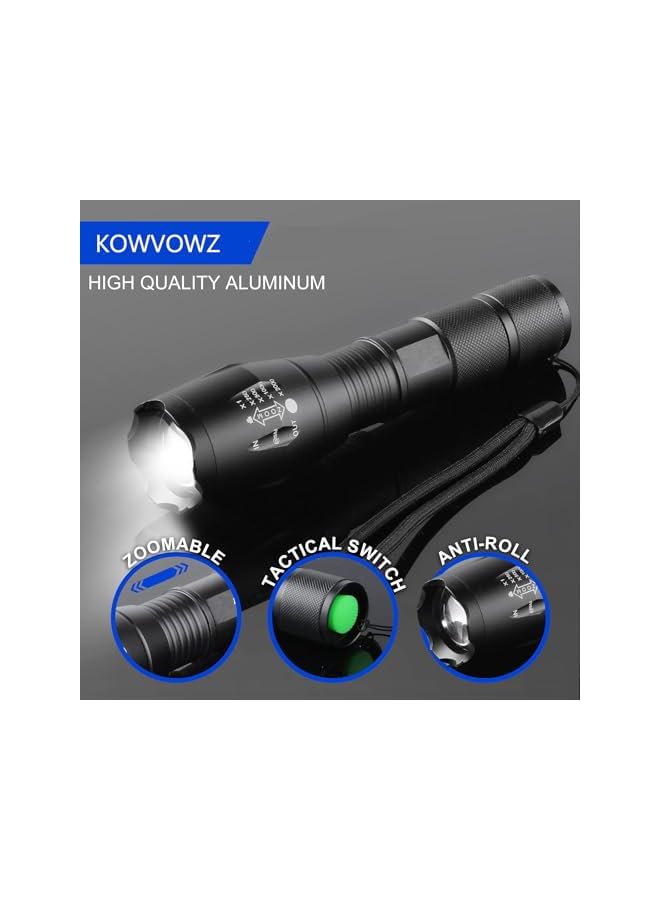 promass 2 Pack Bright LED Torch, Led Flashlight with 5 Light Modes, Zoomable Waterproof Flashlights for Home Outdoor Camping Hiking Emergency(Batteries Included) - Image 4