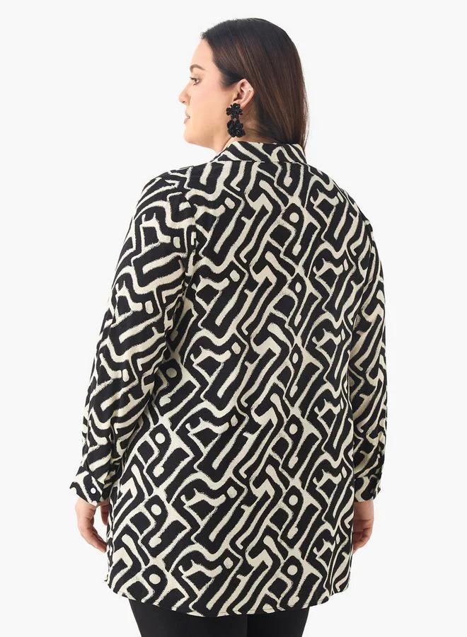  أولا بوبكن قميص مقاس كبير بطبعة من أولا بوبكن بياقة وأكمام طويلة