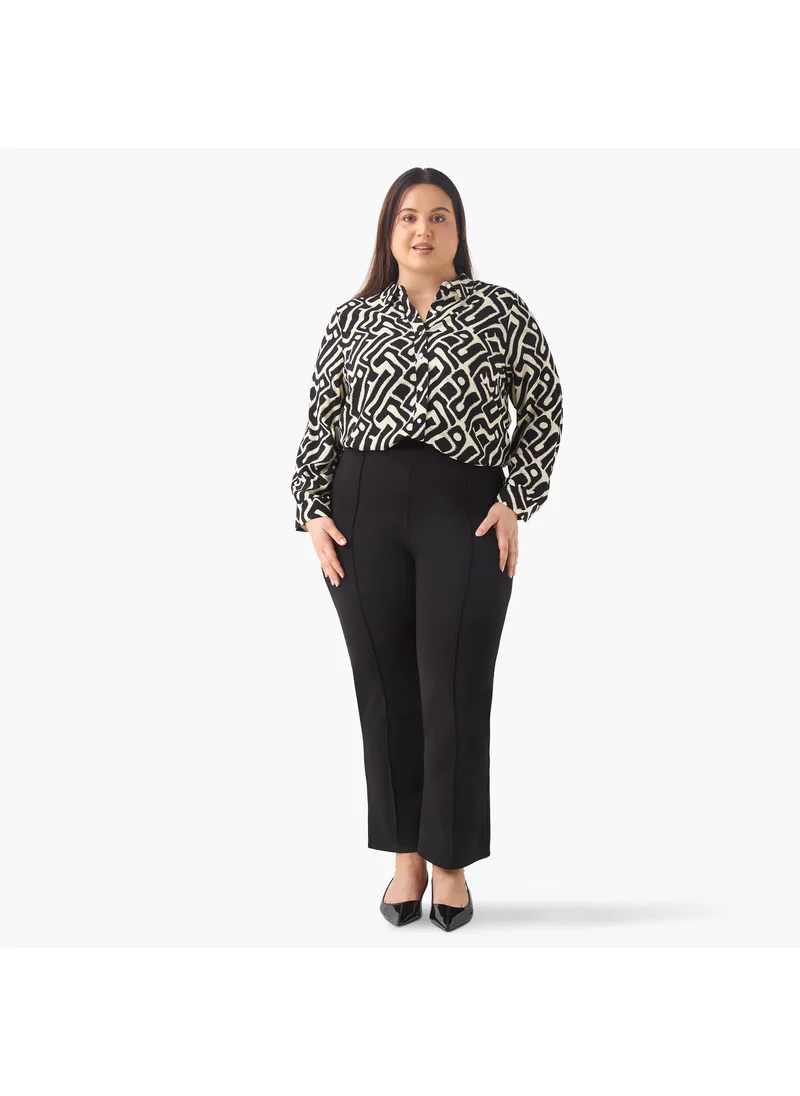 Ulla Popken Plus Size Ulla Popken Printed Shirt with Collar and Long Sleeves