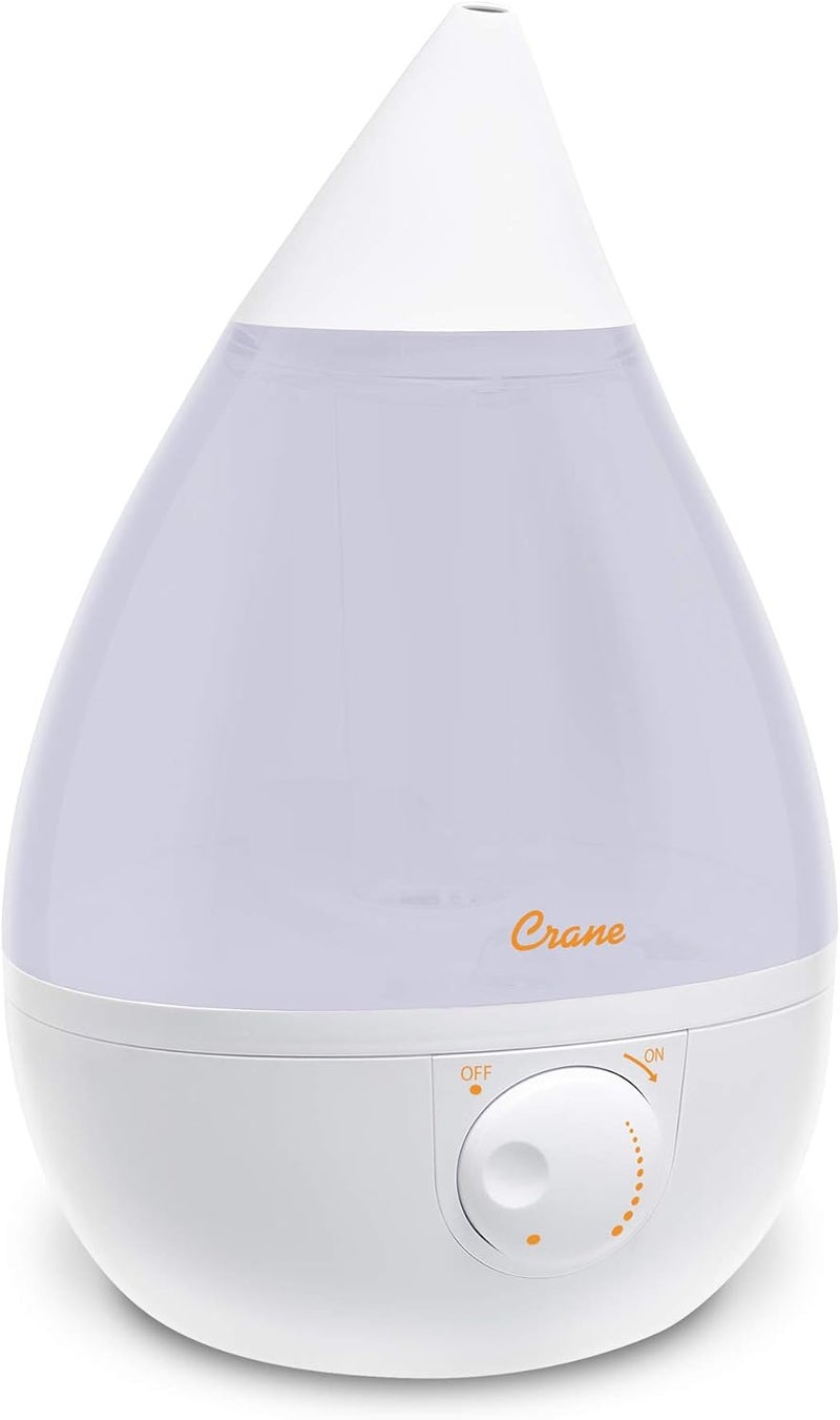 Crane White Drop Ultrasonic Cool Mist Teardrop Humidifier, 1 Gallon Tank, Baby Humidifier for Nursery, Bedroom, Plants, Office, Adjustable Mist Levels - Image 1