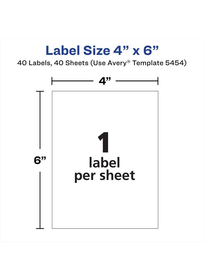 AVERY ملصقات أفيري القابلة للإزالة، 4" × 6" ملصقات فارغة، ملصقات قابلة للطباعة بالليزر/الحبر، 40 ملصق في العبوة (5454) - Image 4