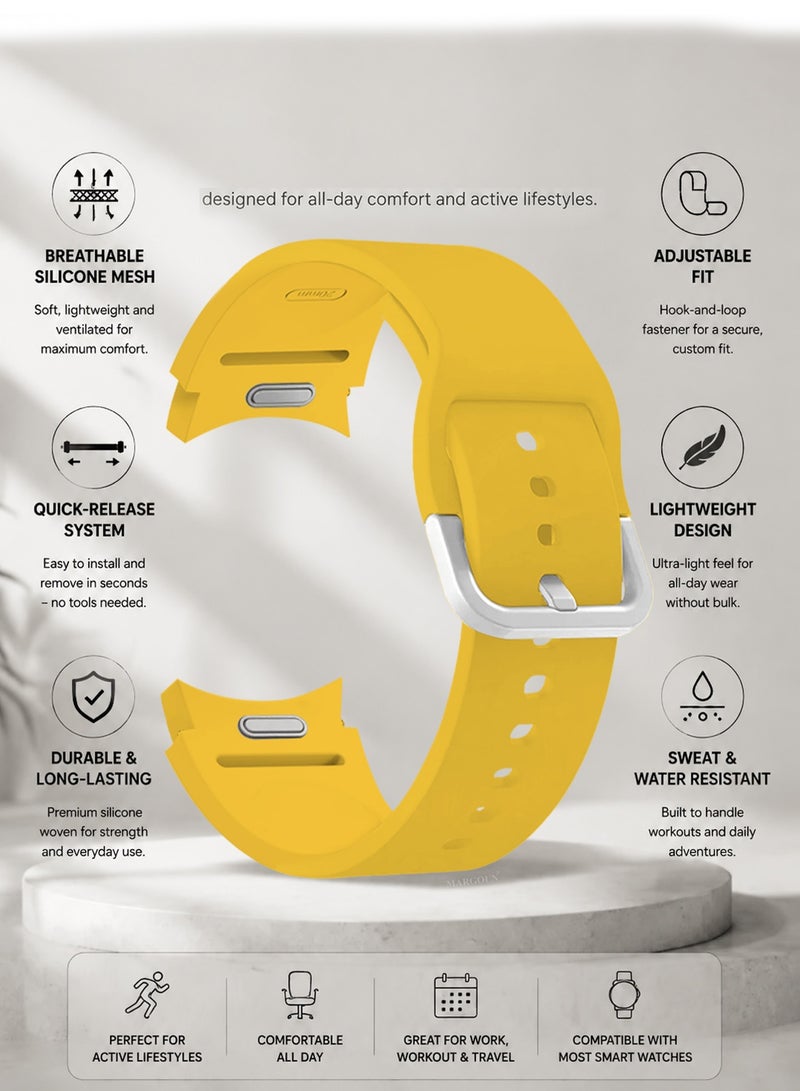 CATANES No Gap Bands 20mm Compatible with Samsung Galaxy Watch 7/6/5/4 Band 40mm 44mm/ Watch 6 Classic 47mm 43mm/Galaxy Watch 5 Pro 45mm/4 Classic 46mm 42mm Soft Silicone Sport Bands for Women Men - Yellow - Image 2