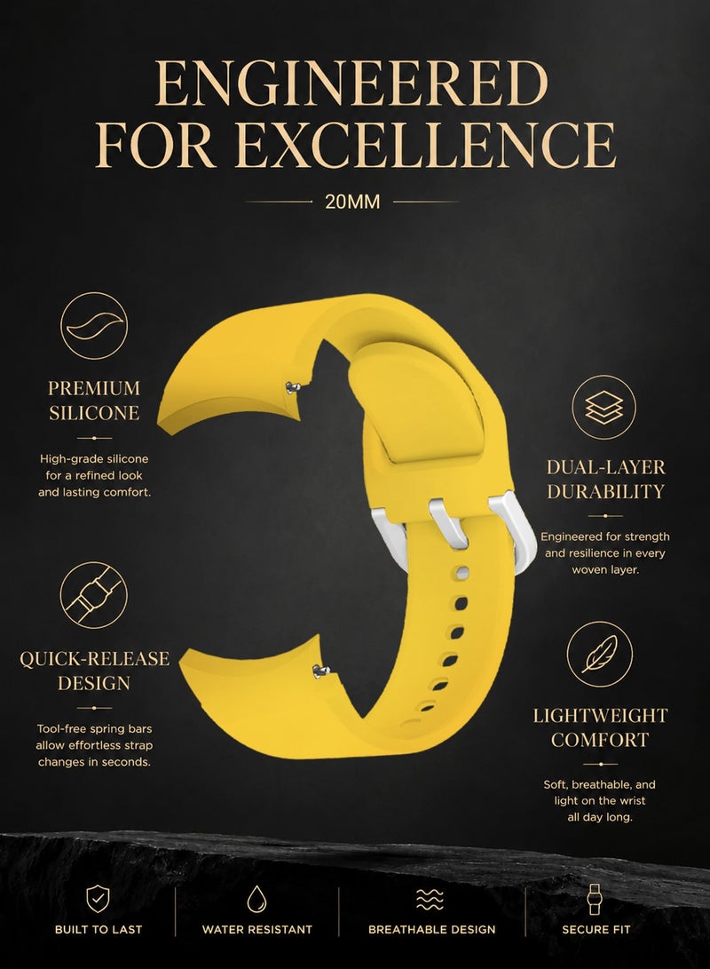 CATANES No Gap Bands 20mm Compatible with Samsung Galaxy Watch 7/6/5/4 Band 40mm 44mm/ Watch 6 Classic 47mm 43mm/Galaxy Watch 5 Pro 45mm/4 Classic 46mm 42mm Soft Silicone Sport Bands for Women Men - Yellow - Image 1