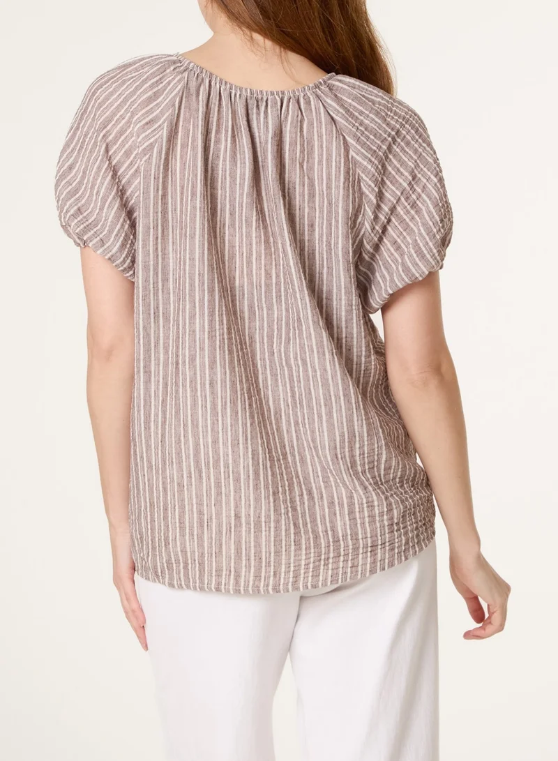 بلو فانيلا Tie Front Stripe Blouse