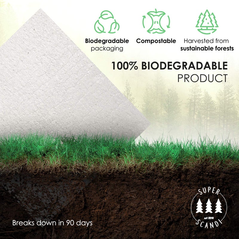 SUPERSCANDI 10 Pack Swedish Dishcloths for Kitchen - 100% Biodegradable & Compostable Reusable Paper Towels Washable, Food-Safe & Without Plastic - Dish Rags Suitable for Any Surface, White - Image 4