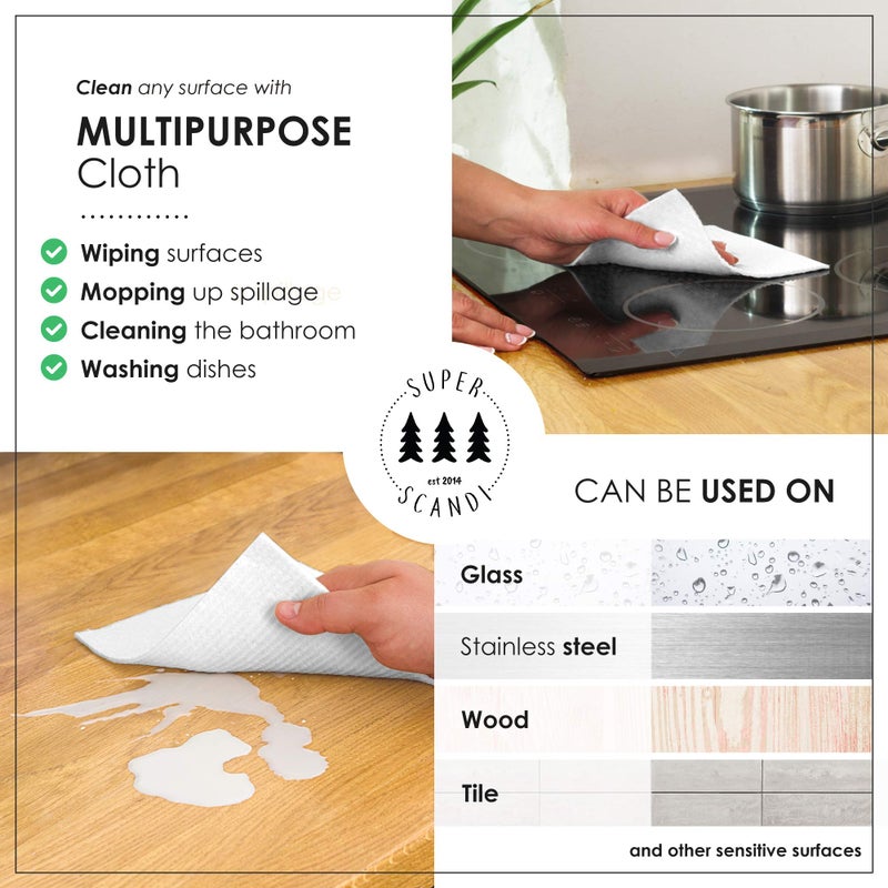 SUPERSCANDI 10 Pack Swedish Dishcloths for Kitchen - 100% Biodegradable & Compostable Reusable Paper Towels Washable, Food-Safe & Without Plastic - Dish Rags Suitable for Any Surface, White - Image 2