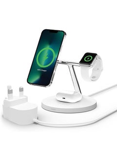 Magsafe 3 In 1 Wireless Charging Station 15W Iphone And Watch Fast Wireless Charger Airpods Charging Station For Iphone 16 15 14 13 12 Series Watch 10 9 8 Se Ultra White