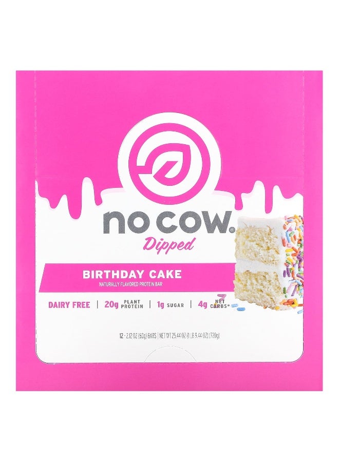No Cow No Cow, Dipped Protein Bar, Birthday Cake, 12 Bars, 2.12 oz (60 g) Each  - Image 1