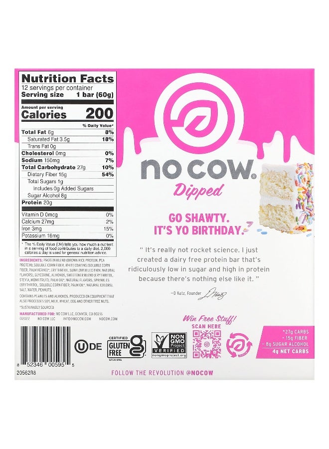No Cow No Cow, Dipped Protein Bar, Birthday Cake, 12 Bars, 2.12 oz (60 g) Each  - Image 2