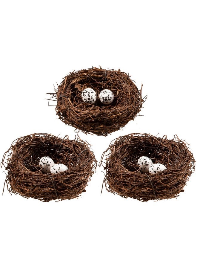 Whaline 3 Set Easter Bird Nest Decorating Kit with 6 Artificial Egg Foam Eggs Ornaments Rattan Birds Nest for Crafts Home Party Decor - Image 1