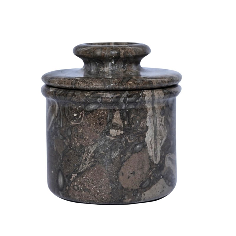 OCEANICX Marble Butter Crock | 4" Gray Marble Butter Keeper with Lid | Handmade Butter Storage Crock | Stylish Kitchenware for Soft Spreadable Butter - Image 1