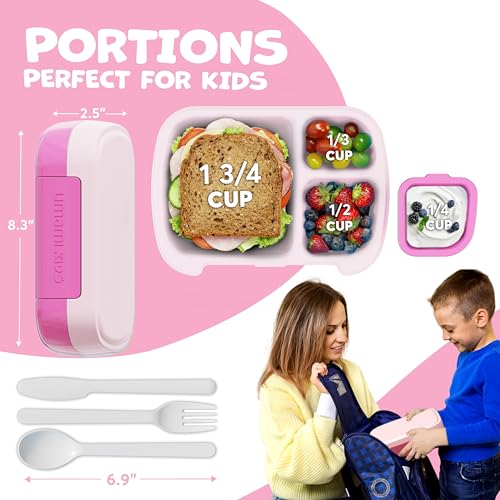 Umami All-in-1 Bento Box for Kids, Ice-pack & Utensils Included, 100% Leakproof & BPA free, Parents' favorite Lunch Box Kids (Candy Pink, 23 oz) - Image 4