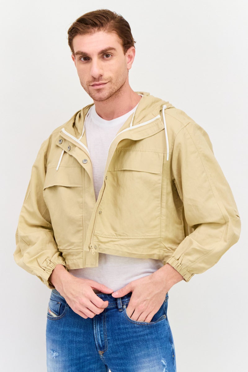ESPRIT Men Plain Hooded Soft Shell Jacket, Tan  - Image 1