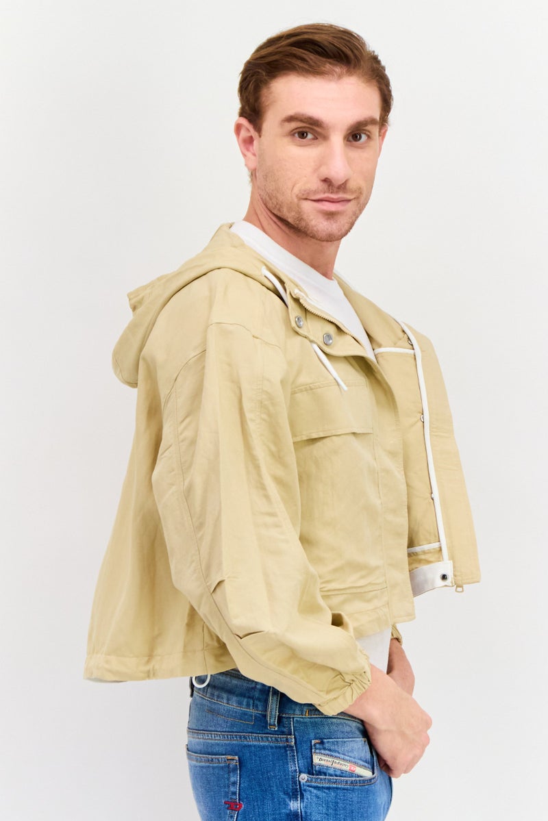 ESPRIT Men Plain Hooded Soft Shell Jacket, Tan  - Image 2