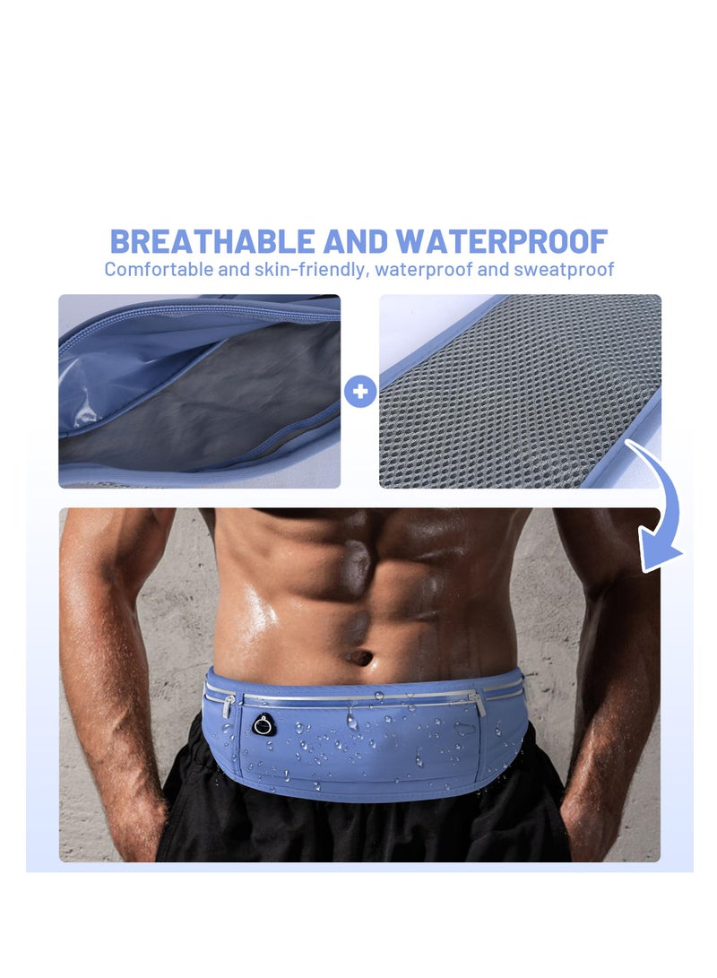 SYOSI Slim Running Belt for Phone, Workout Fanny Pack for Women Men, Large Capacity Runner Waist Bag with 3 Pouches, No Bounce Running Pouch for Walking, Cycling, Walking, Gym (Pale Blue)  - Image 3