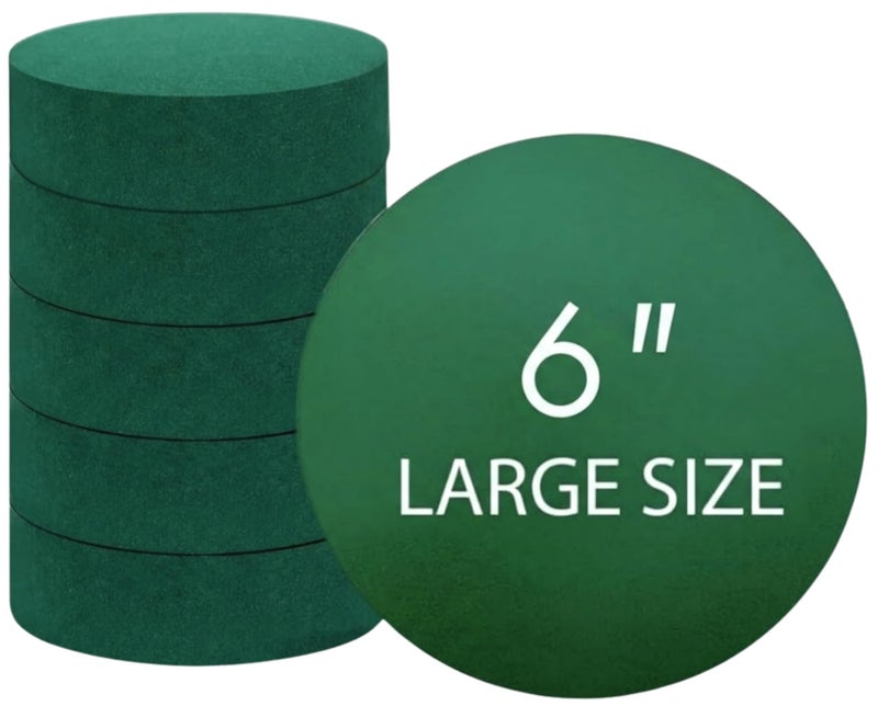 FLOFARE Pack of 6 FLOFARE Round Floral Foam Blocks for Fresh and Artificial Flowers, (6" X 1.5"), Dry & Wet Green Flower Foam for Flower Arrangements and Florist Supplies - Image 1
