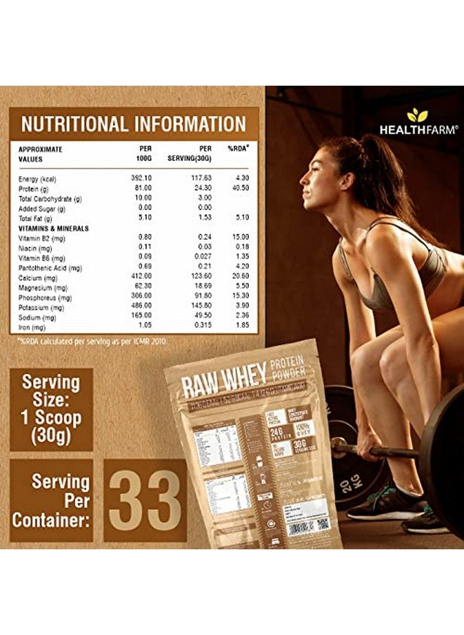 HEALTHFARM - Raw Whey Unflavoured Whey Protein Concentrate + Whey Isolate Protein Powder |1Kg| 33 Servings With Plastic Shaker (Combo Pack) - Image 1
