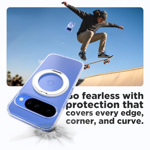 RIGGEAR Shockproof Clear Hybrid Armor 360° Rotating Magnetic Ring Stand Back Cover Case Compatible with MagSafe Accessories for Google Pixel 10 / Pixel 10 Pro (Transparent PC + TPU Bumper) - Image 5