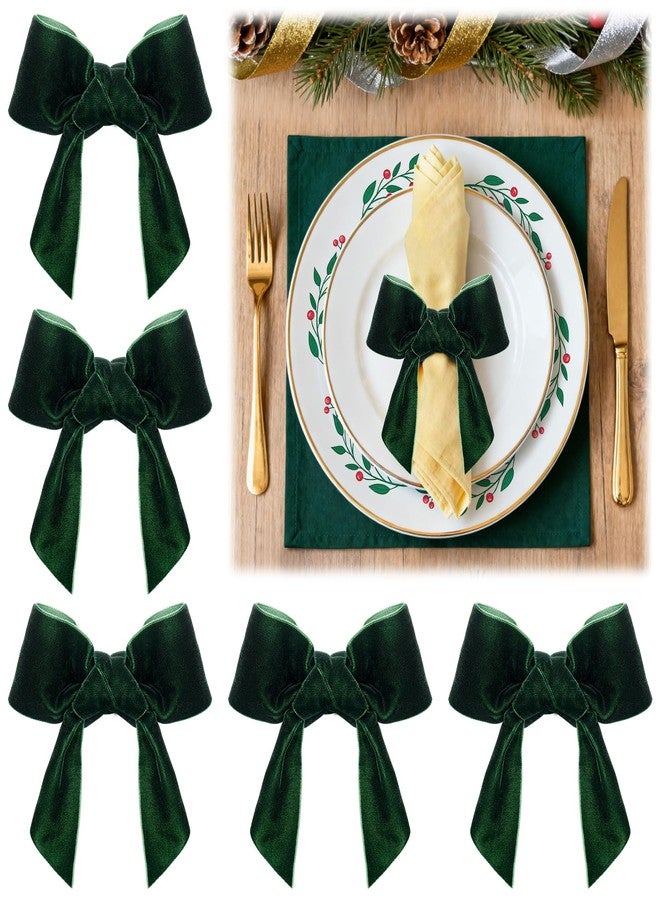 ANPHSIN Green Velvet Bow Christmas Napkin Rings Set of 6 - Beautiful Napkin Holder Rings for Holiday Dinner Table Decorations - Image 1