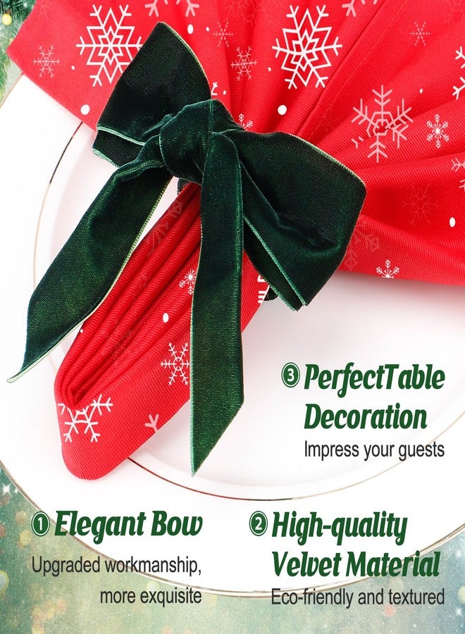 ANPHSIN Green Velvet Bow Christmas Napkin Rings Set of 6 - Beautiful Napkin Holder Rings for Holiday Dinner Table Decorations - Image 2