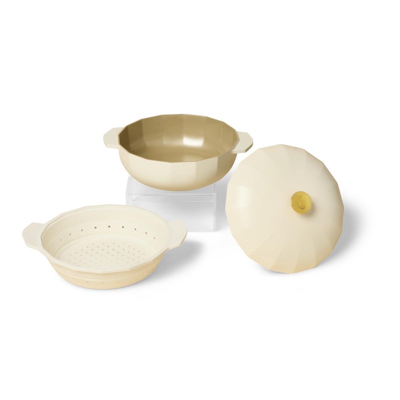 Cravings by Chrissy Teigen The Perfect Pan 5.3 Qt Dutch Oven Pot with Lid, Nonstick Lightweight Aluminum Everyday Pot with Steamer/Strainer Insert, Oven & Stovetop Safe (White) - Image 1