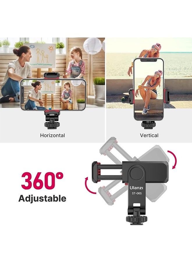 يولانزي ULANZI ST-06S Phone Tripod Mount, Universal Smartphone Mount Adapter with 2 Cold Shoe, 360° Rotates Adjustable Cell Phone Clip Clamp Holder, Compatible with iPhone, Samsung Galaxy and All Phones  - Image 3