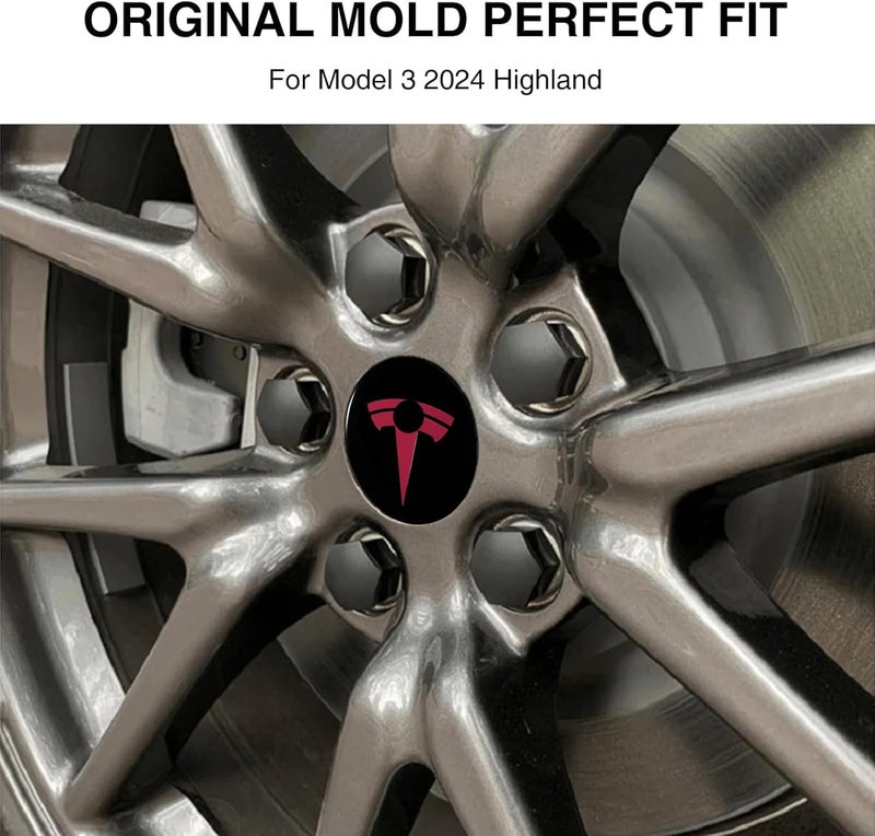 Tesheer Wheel Center Hub Cap Kit with Tesla Emble Brand Center Caps for Model 3 Model Y with 20 Lug Nut Covers (4PCS) (Pink) - Image 4