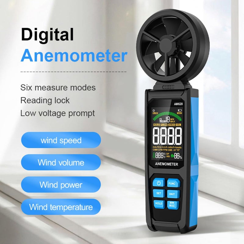 Digital Anemometer Handheld Wind Speed Air Velocity Temperature Humidity Meter With Backlit Lcd Screen 180 Degree Rotation Yellow For Industry Meteorology Navigation - Image 3