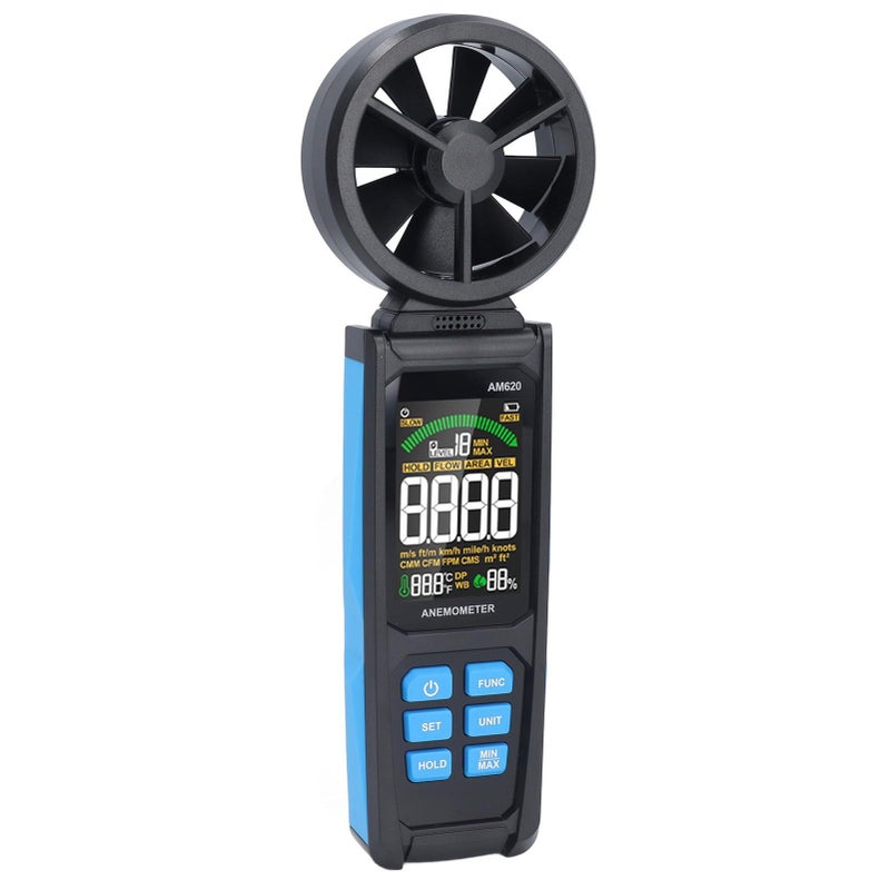 Digital Anemometer Handheld Wind Speed Air Velocity Temperature Humidity Meter With Backlit Lcd Screen 180 Degree Rotation Yellow For Industry Meteorology Navigation - Image 2