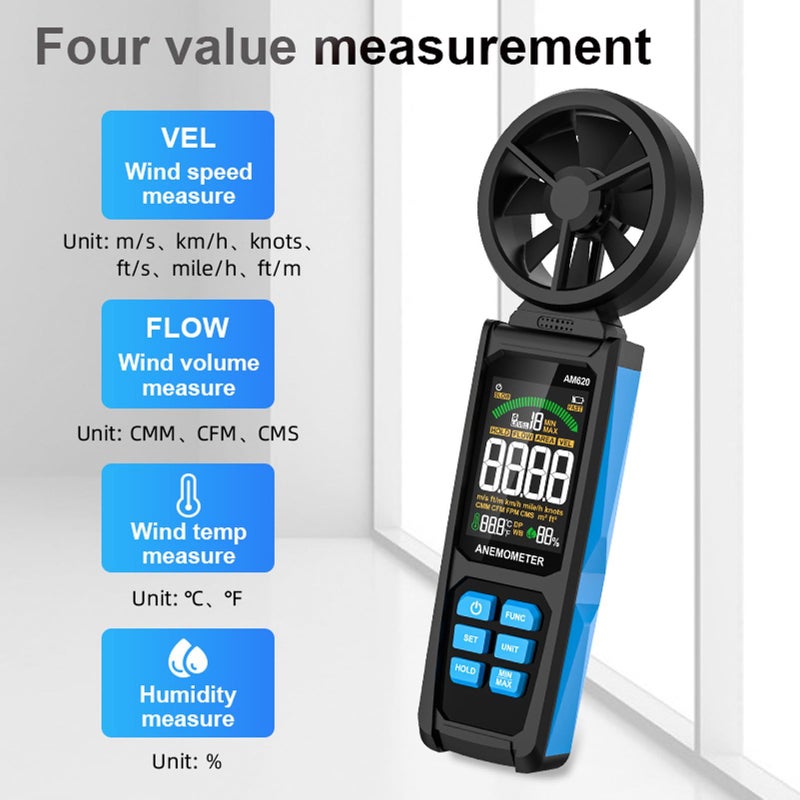 Digital Anemometer Handheld Wind Speed Air Velocity Temperature Humidity Meter With Backlit Lcd Screen 180 Degree Rotation Yellow For Industry Meteorology Navigation - Image 5