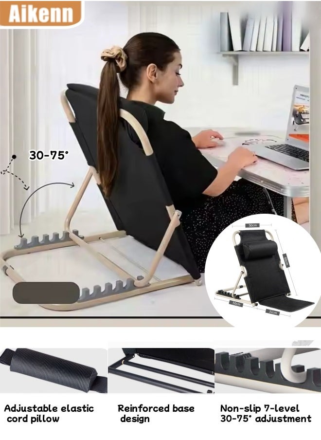 Backrest Chair Folding Chair Game Recliner Bed Backrest Support Chair Dormitory Backrest Chair Adjustable Supine Chair Lumbar Support Chair 7-Level Adjustment Suitable For Living Room Bedroom Dormitory (Black) - pzsku/Z2B2D7438264BF821DE51Z/45/_/1734074978/14dfd1b2-5100-49bd-8c8a-124715403dc1