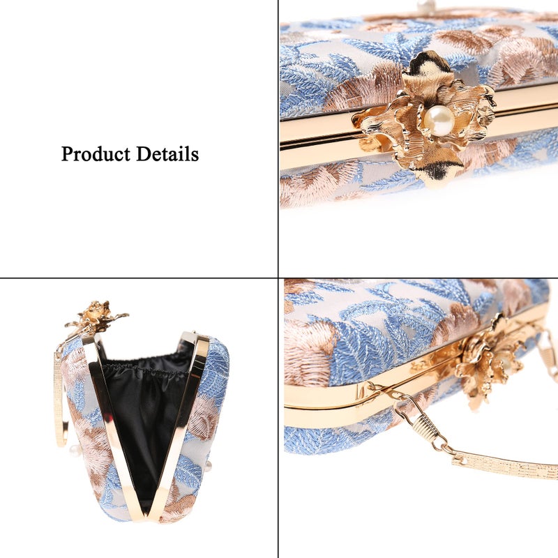 DA BODAN Womens Vintage Floral Beaded Sequin Tiny Clutch Embroidery Crossbody Evening Handbags for Wedding Party Prom (Grey) - Image 5