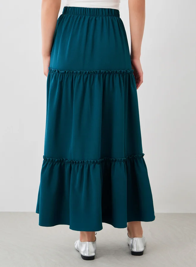 Styli Styli Faux Pearl Embellished Hem A-Line Maxi Skirt