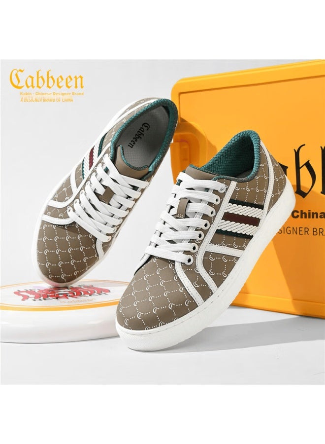 Cabbeen Men's Autumn Casual Low-top Luxury Niche Sneakers Khaki Size 38 - Image 2