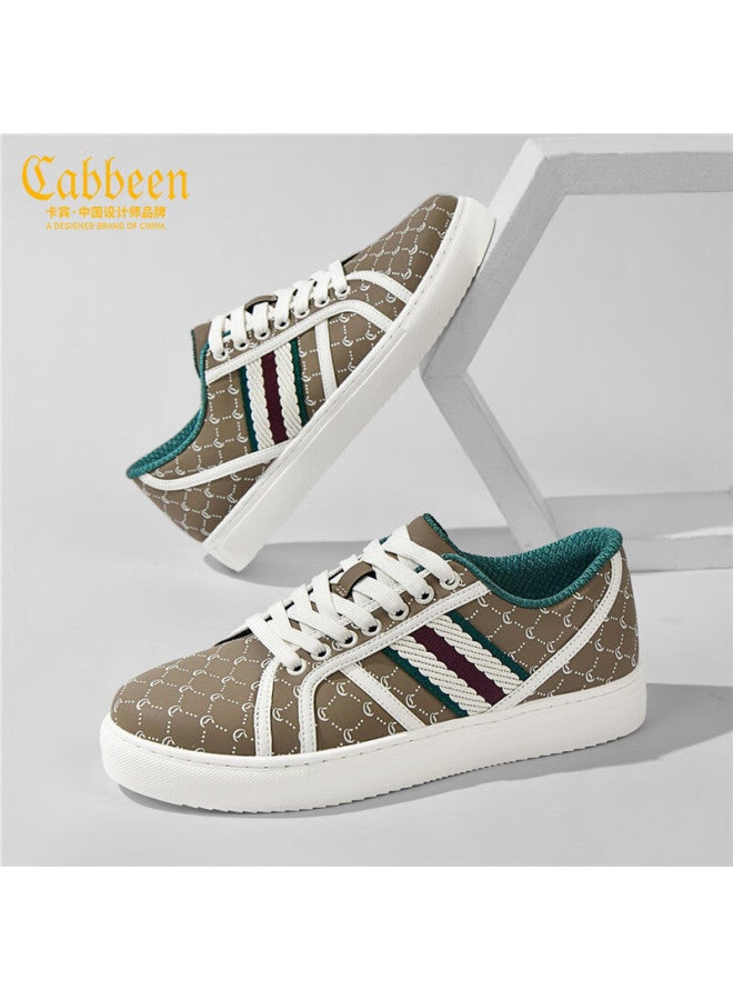 Cabbeen Men's Autumn Casual Low-top Luxury Niche Sneakers Khaki Size 38 - Image 1