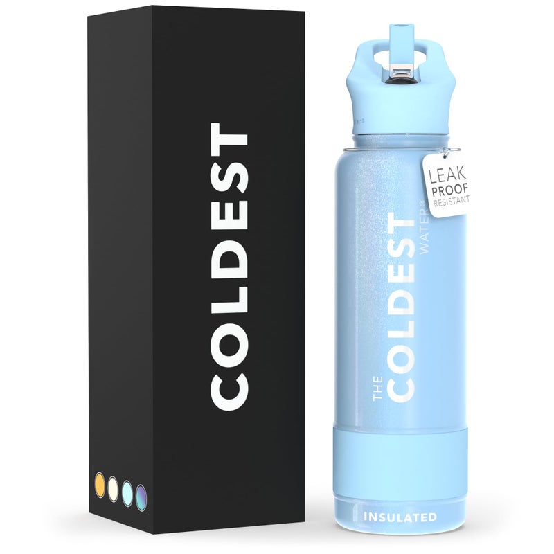 Coldest Insulated Water Bottle with Straw Lid  Stainless Steel Metal Thermos for Men  Women Neptune Blue 40 oz