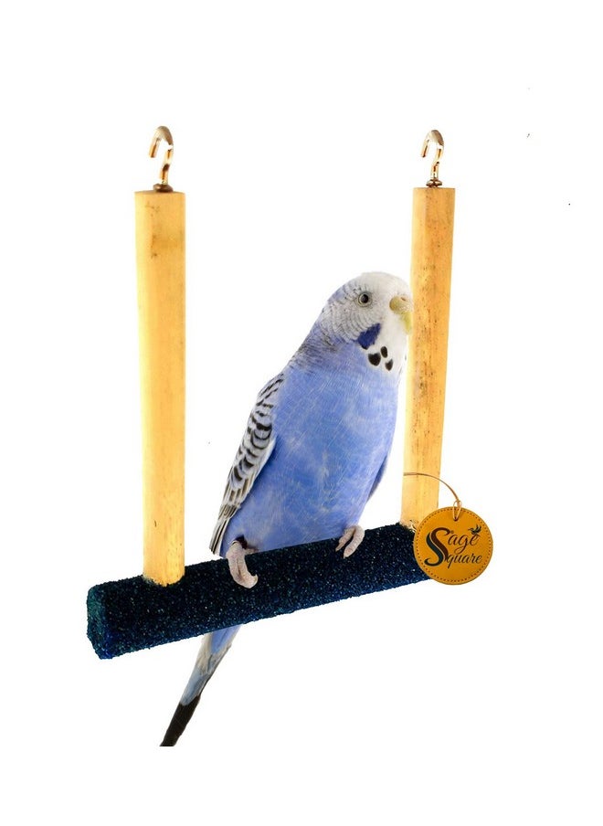 Sage Square Natural Wooden Sand Perch Playful Climbing Cage Accessory Hanging Perch Bird Stand/Toy (Size - 5" X 6.5")  - Image 1