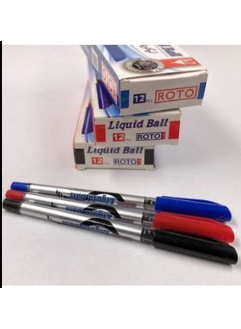 Roto Liquid Ballpoint Pen Set, 3 Boxes, 36 Pens // Blue - Black - Red - Image 1