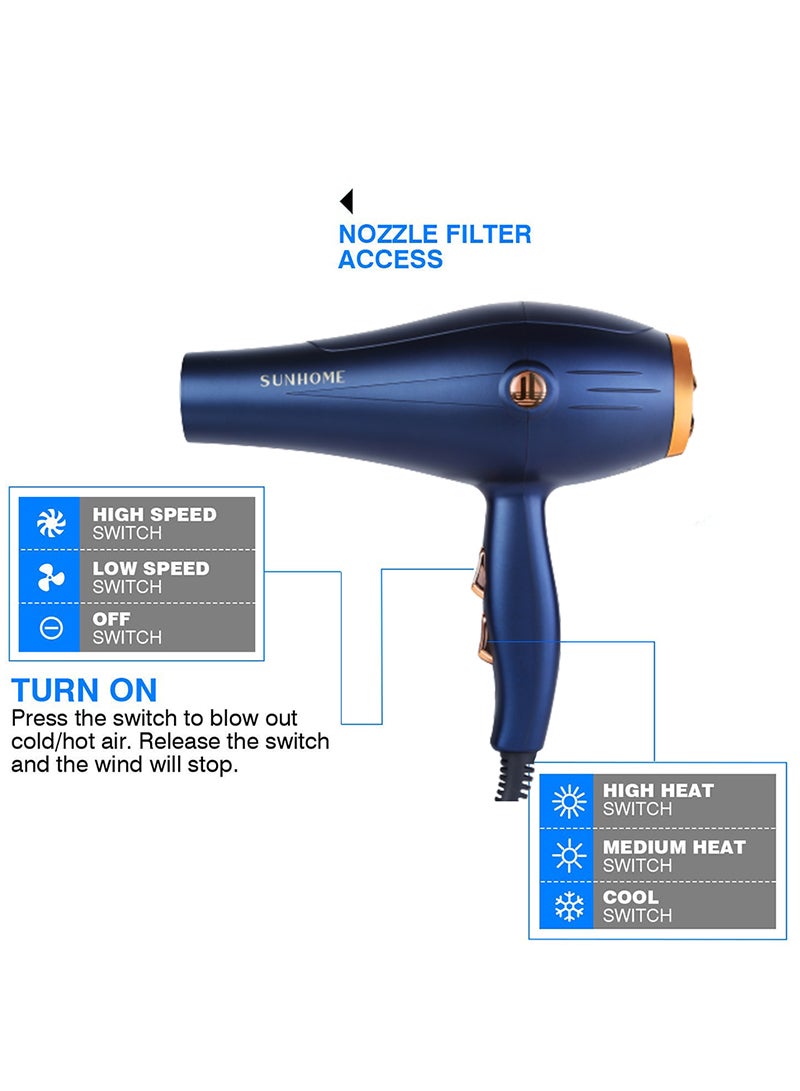Sunhome 5-Piece Professional Hair Dryer Set ,1800W Blue - Image 4
