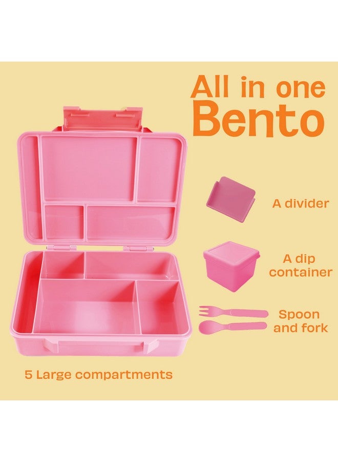 Basil Binge Bento Lunch Box - 1330 ml | 5-Compartment Leak-Proof Bento Box for Kids | BPA-Free Tiffin for School | Pink - Image 3