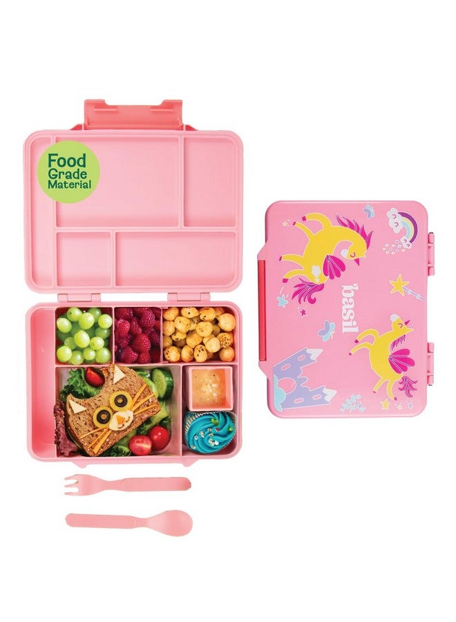 Basil Binge Bento Lunch Box - 1330 ml | 5-Compartment Leak-Proof Bento Box for Kids | BPA-Free Tiffin for School | Pink - Image 1