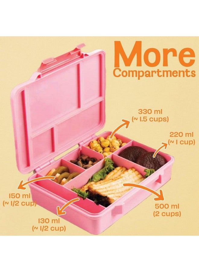 Basil Binge Bento Lunch Box - 1330 ml | 5-Compartment Leak-Proof Bento Box for Kids | BPA-Free Tiffin for School | Pink - Image 5