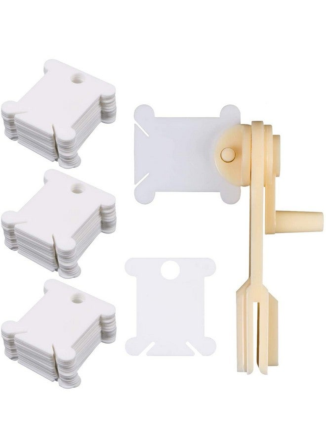 unime UNIME 240 Pieces Plastic Floss Bobbins with 1 Floss Bobbin Winder for Embroidery Floss Organizer Cross-Stitch Thread String Holder Thread Cards, White  - Image 1